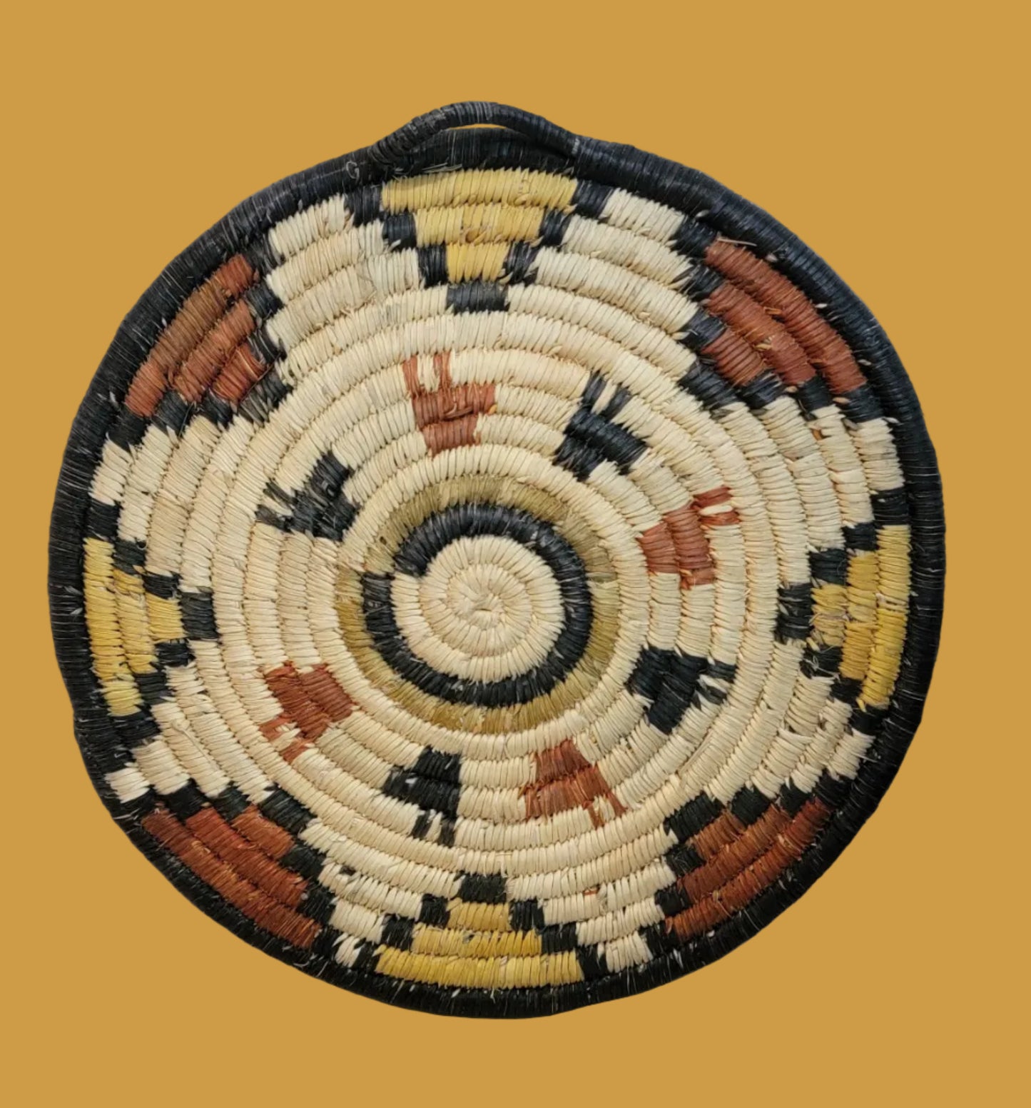 Hopi Tightly Coiled Antelope Plaque Basket/Indian Basket