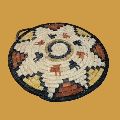 Hopi Tightly Coiled Antelope Plaque Basket/Indian Basket