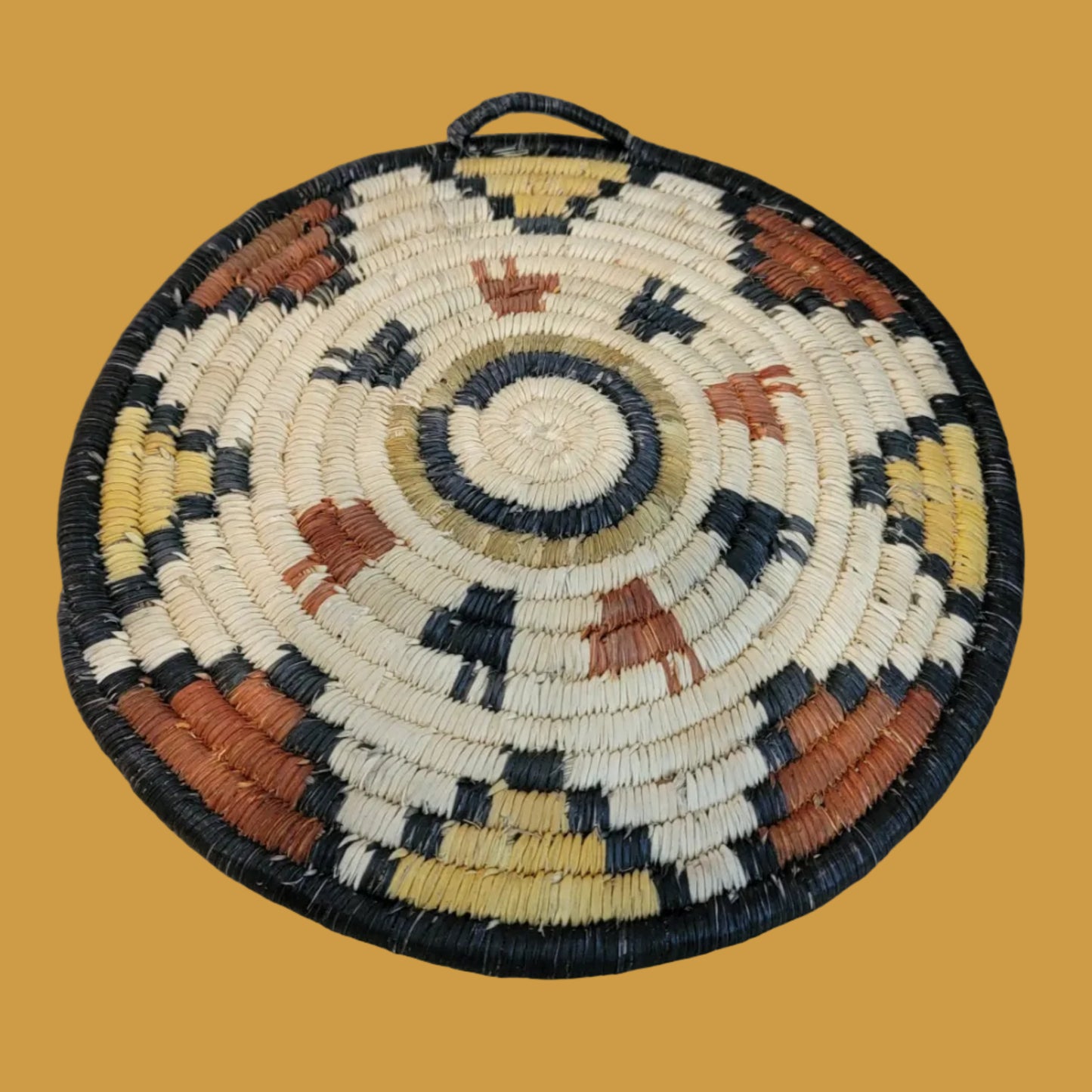 Hopi Tightly Coiled Antelope Plaque Basket/Indian Basket