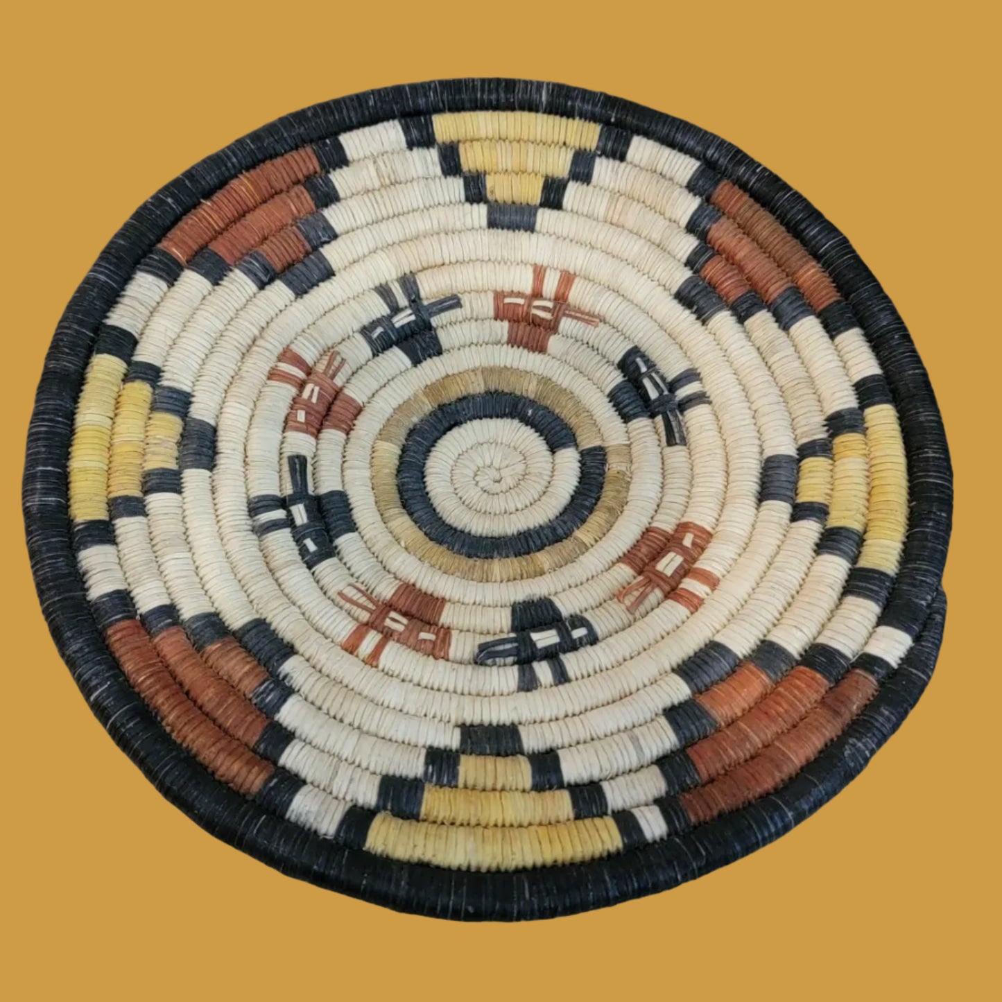 Hopi Tightly Coiled Antelope Plaque Basket/Indian Basket