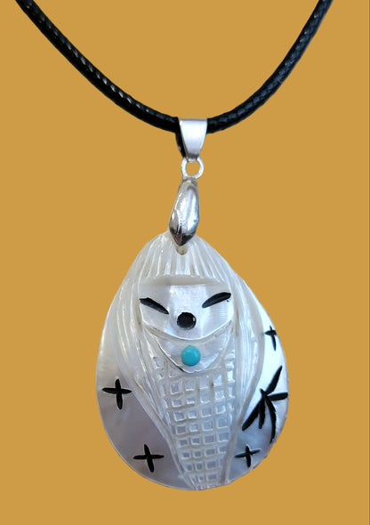 Mother of Pearl Double Sided Zuni Fetish Maiden Pendant Indian Jewelry