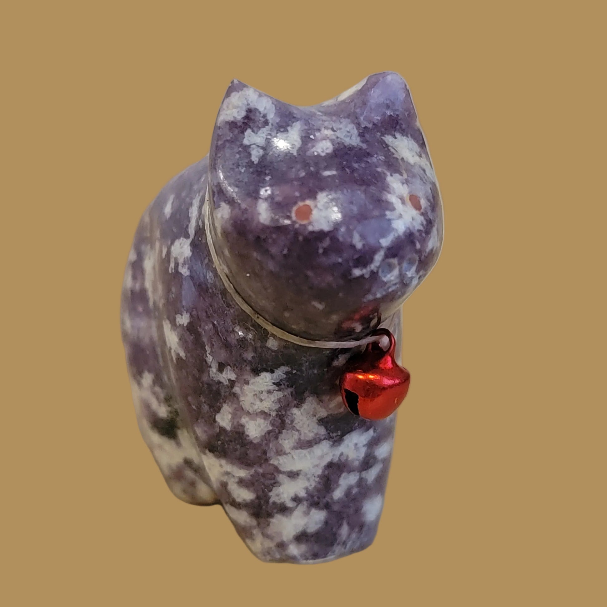 Lepidolite Kitty Cat w/Bell Collar Zuni Fetish