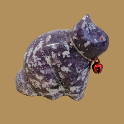 Lepidolite Kitty Cat w/Bell Collar Zuni Fetish