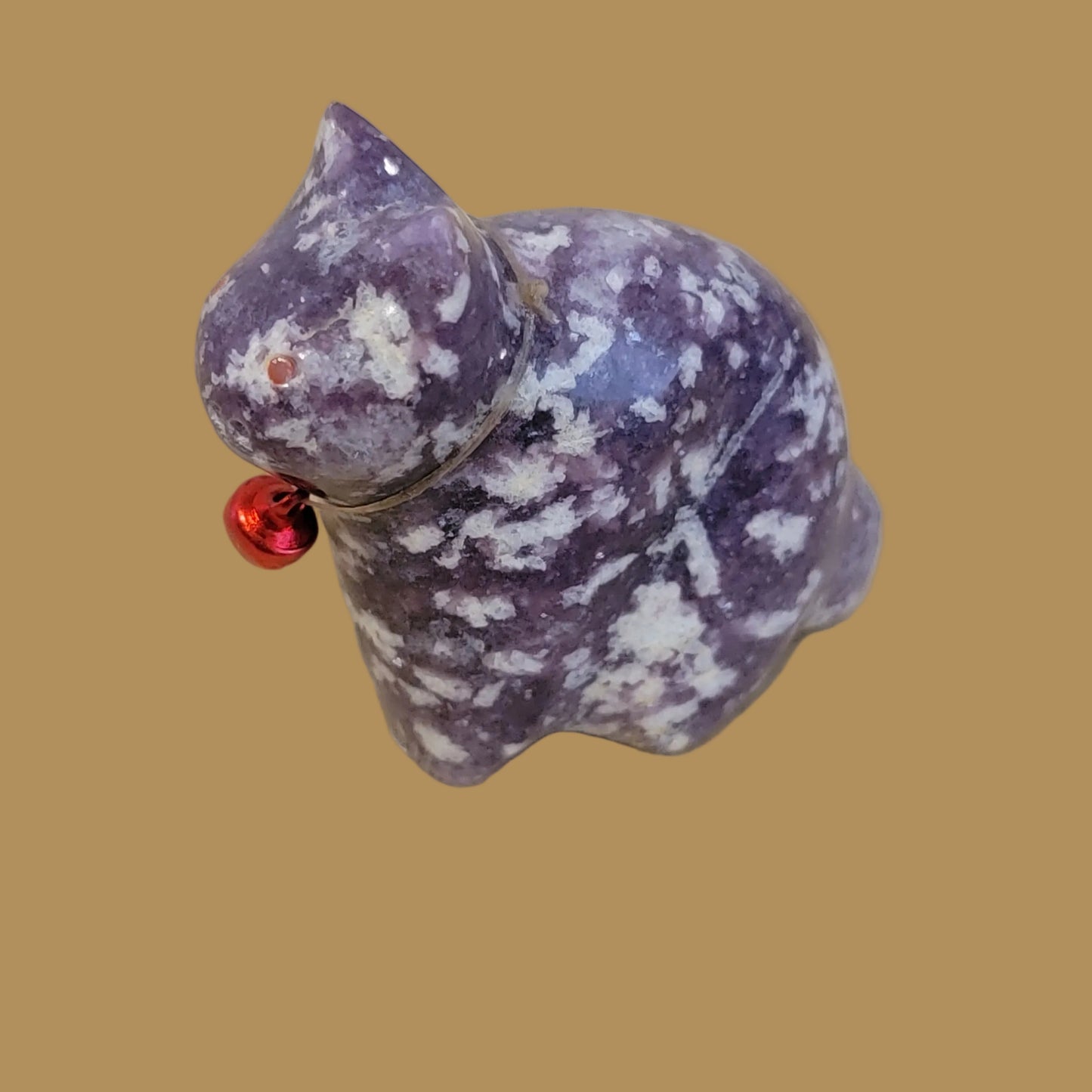 Lepidolite Kitty Cat w/Bell Collar Zuni Fetish