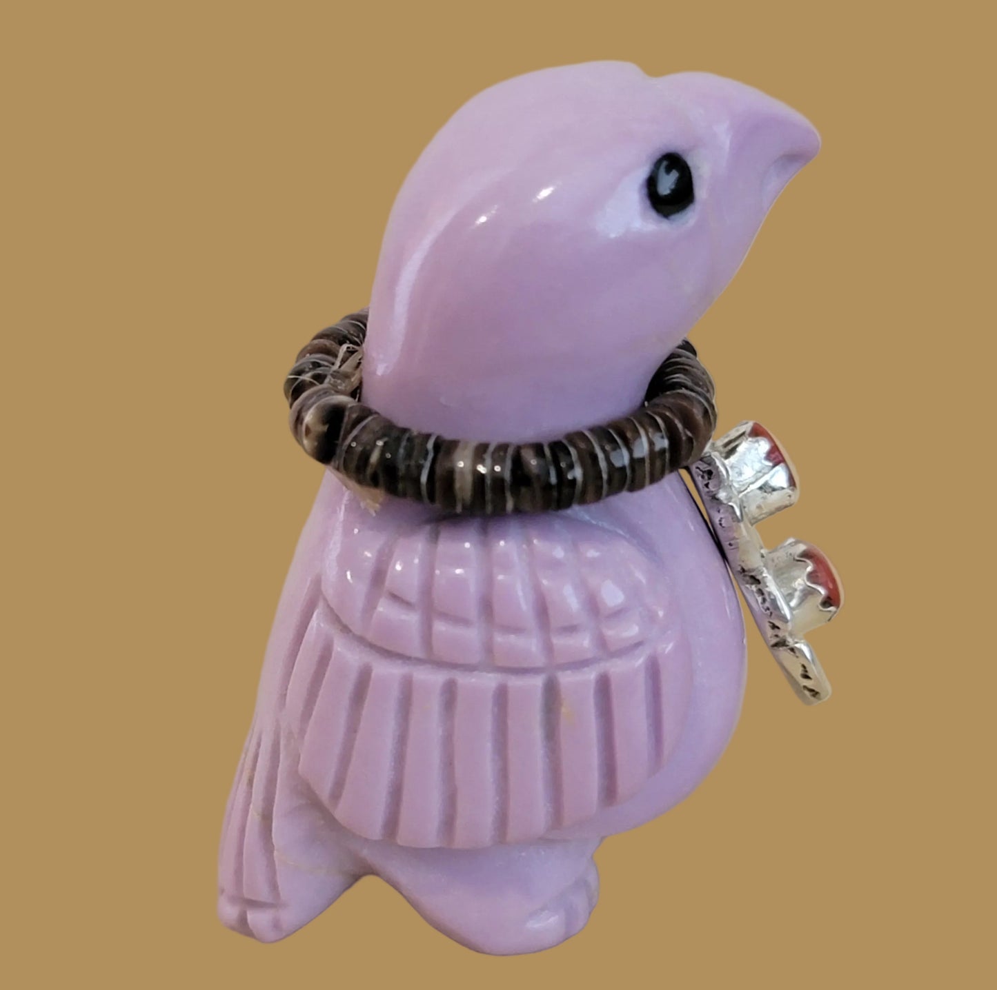 Phosphosiderite Messenger Bird w/ Sterling and Coral Bling Zuni Fetish