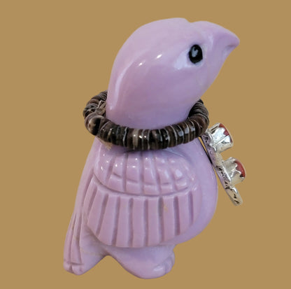 Phosphosiderite Messenger Bird w/ Sterling and Coral Bling Zuni Fetish