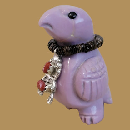Phosphosiderite Messenger Bird w/ Sterling and Coral Bling Zuni Fetish