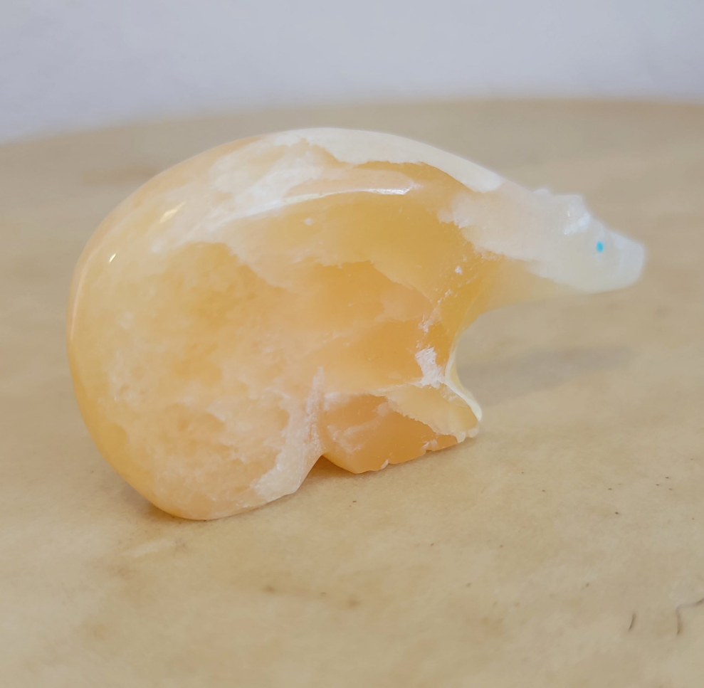 "Yellowstone" Calcite Long Necked Bear Zuni Fetish