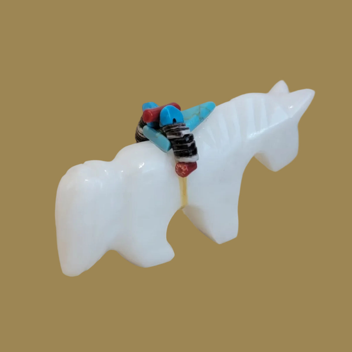 Rodney Laiwakete White Alabaster Horse w/Colorful Heartline
