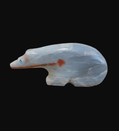 Caribbean Calcite Long Necked Bear Zuni Fetish