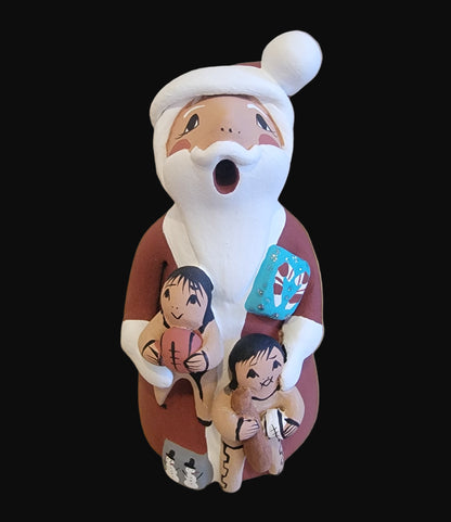 Ho Ho Ho Santa Storyteller w/ Two Children and Presents Jemez Pueblo Pottery