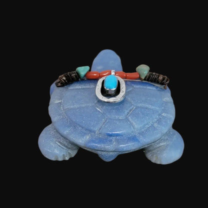 Adventurine Blue Tortoise w/Sterling and Turquoise Necklace Zuni Fetish