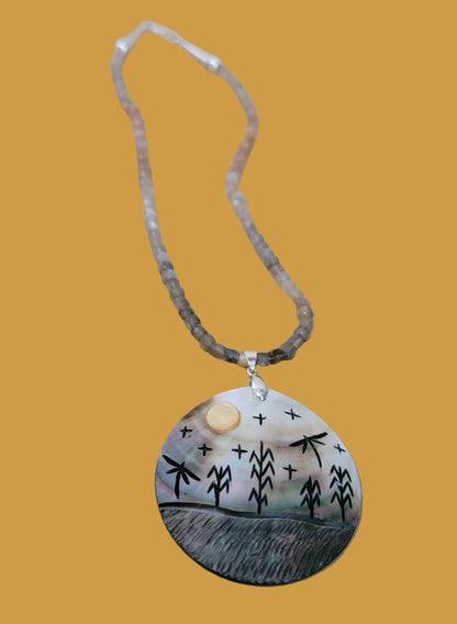 Elegant Sunstone, Moonstone and Silver Lip Zuni Autumn Harvest Necklace
