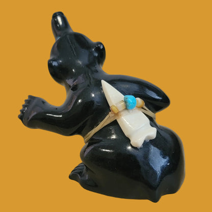 Animated Highly Polished Black Marble Bear Zuni Fetish
