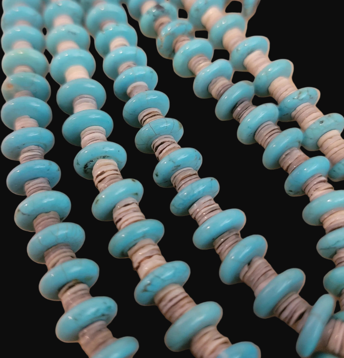 Triple Strand Santo Domingo Turquoise Slab w/Heishe Necklace Indian Jewelry