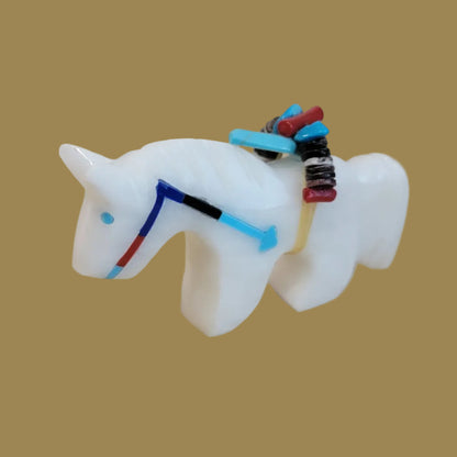 Rodney Laiwakete White Alabaster Horse w/Colorful Heartline