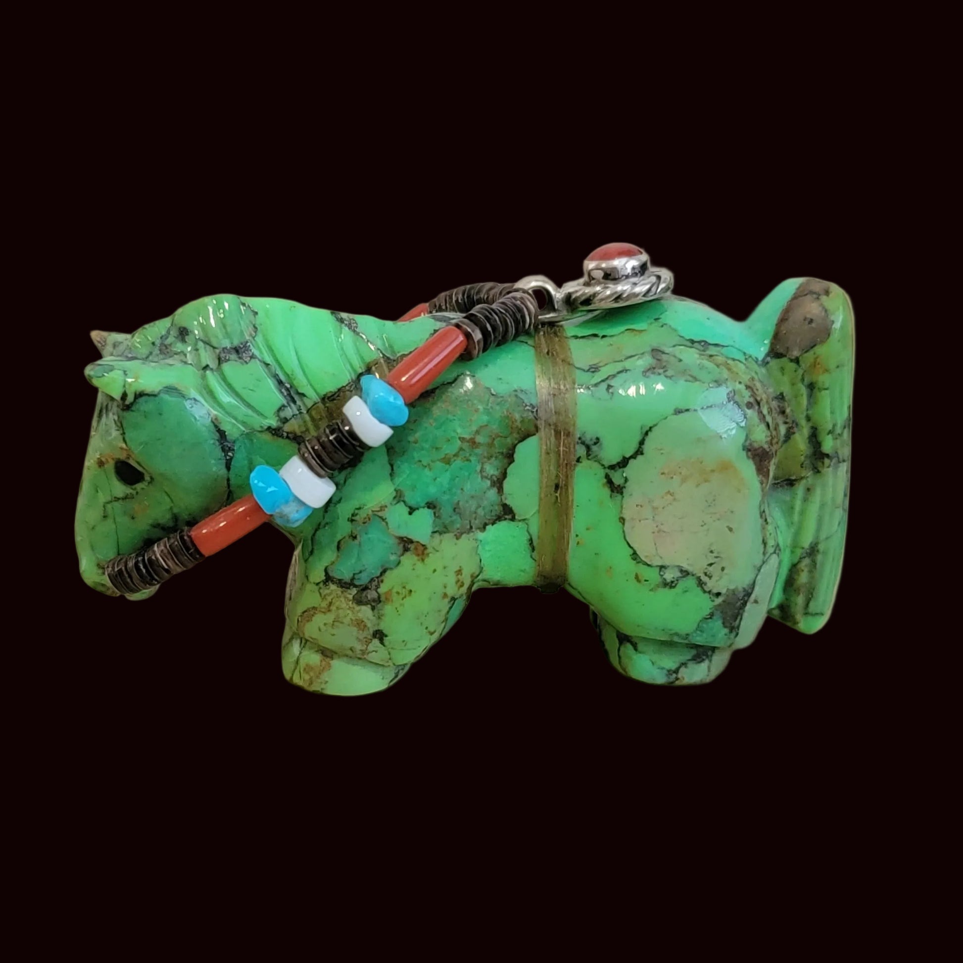 Gaspeite Healing Horse w/ Fancy Bridle Zuni Fetish