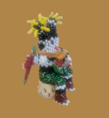 Beaded Zuni Hano Clown On Leather Drum Indian Beadwork