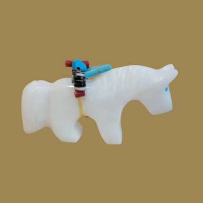 Rodney Laiwakete White Alabaster Horse w/Colorful Heartline