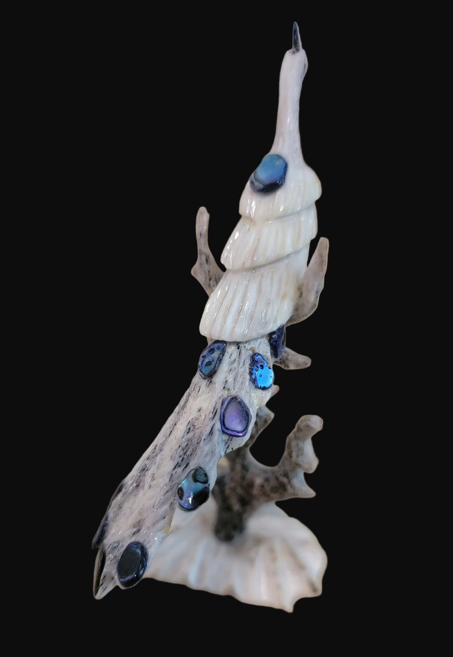 Antler w/ Abalone Shell Long Tailed Peacock  in  Tree Zuni Fetish