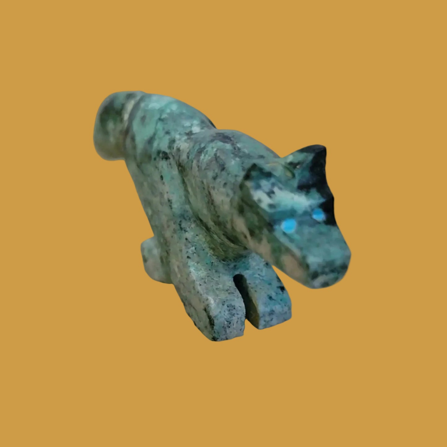 African Turquoise Wolf on the Run w/ Tail a Flyin' Zuni Fetish