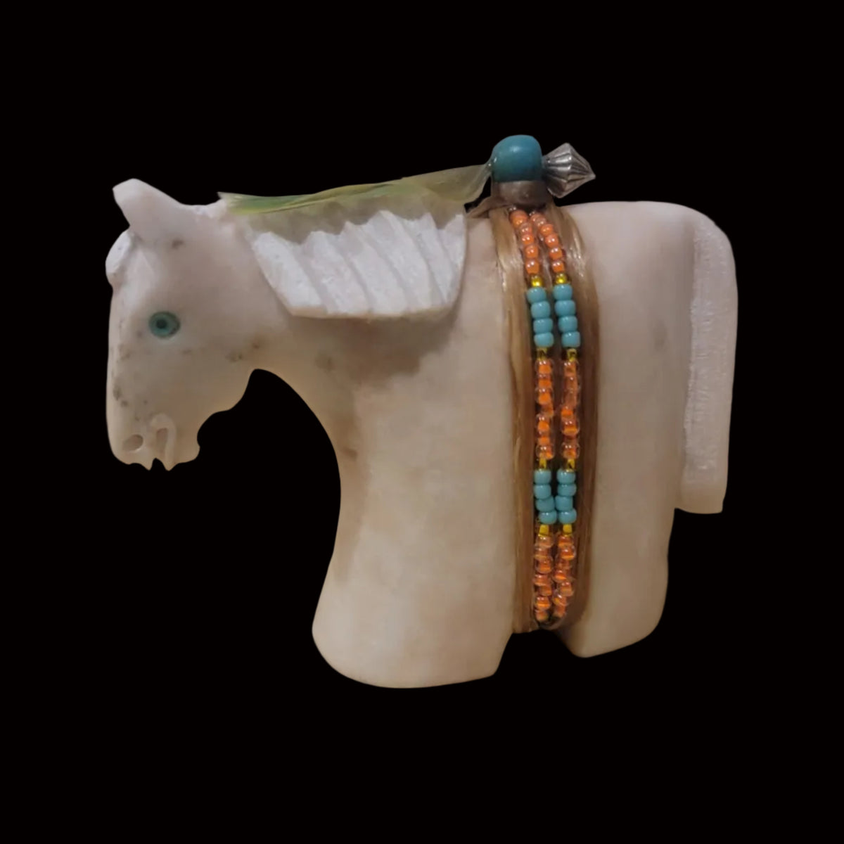 Navajo Alabaster Healing Horse W/ Seedbead Wrap Zuni Fetish