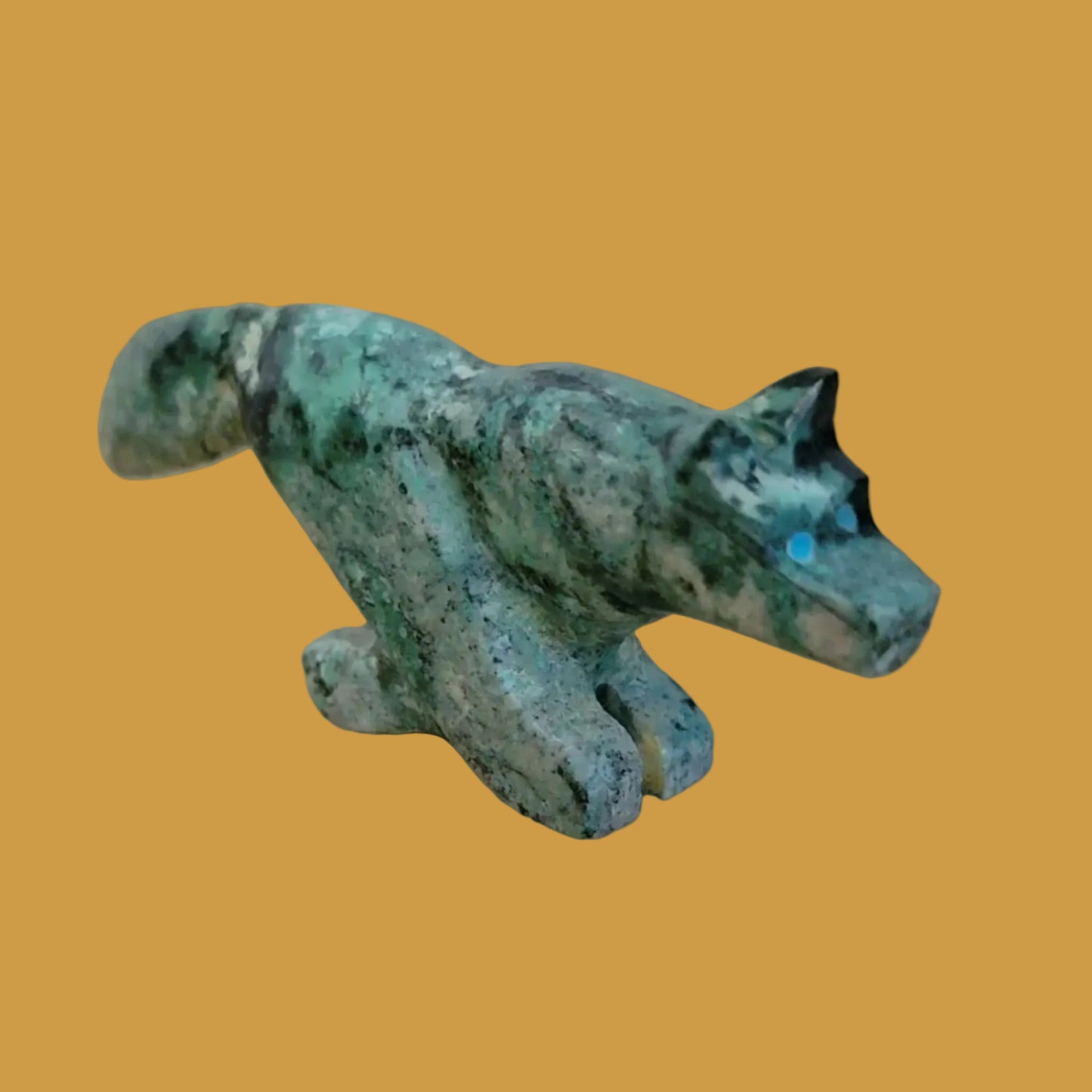 African Turquoise Wolf on the Run w/ Tail a Flyin' Zuni Fetish
