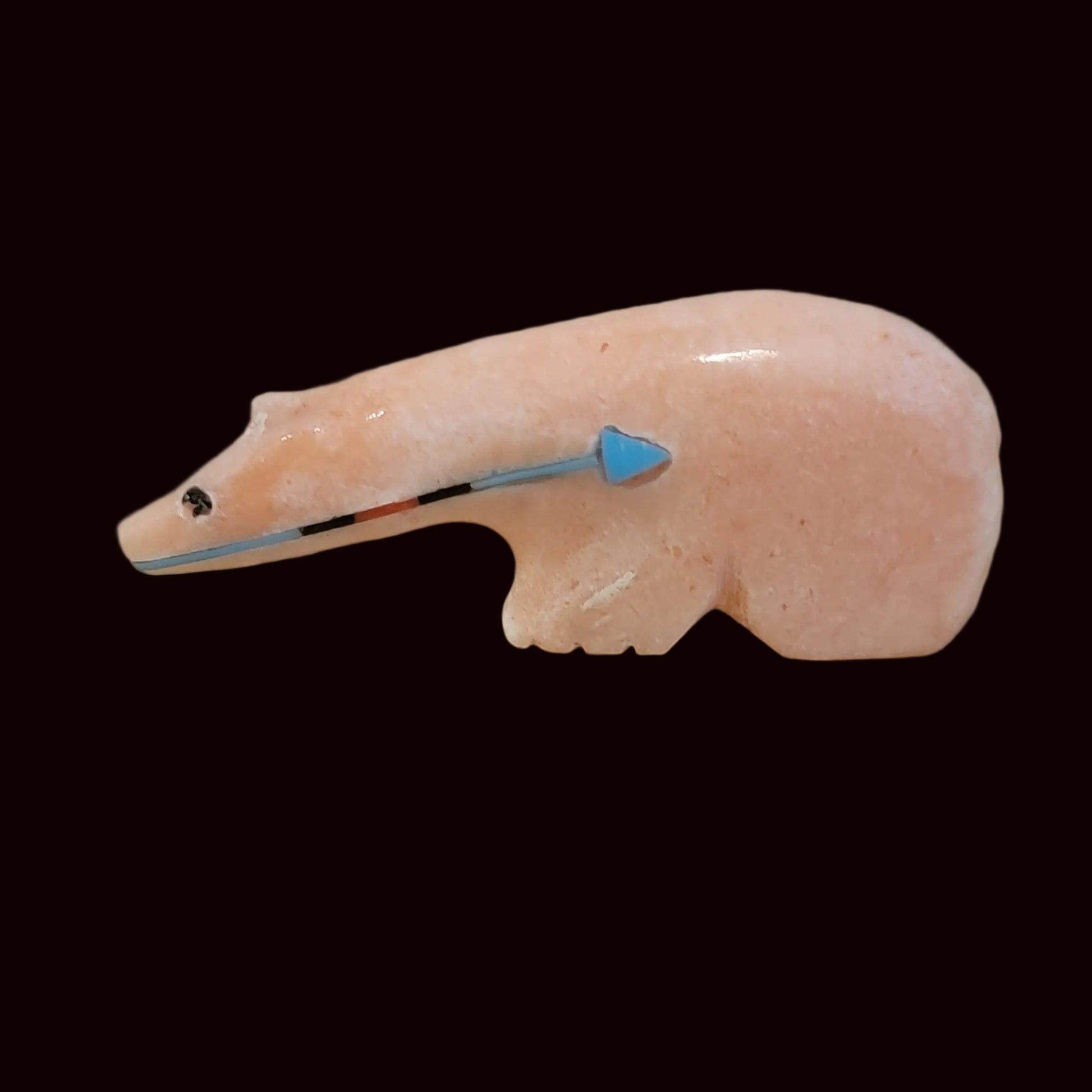 Orange Alabaster Long Necked Bear w/Multi Stone Heartline Zuni Fetish