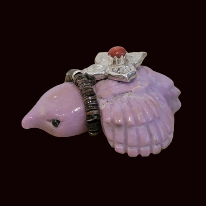 Phosphosiderite Messenger Bird w/ Sterling and Coral Flower Offering Zuni Fetish