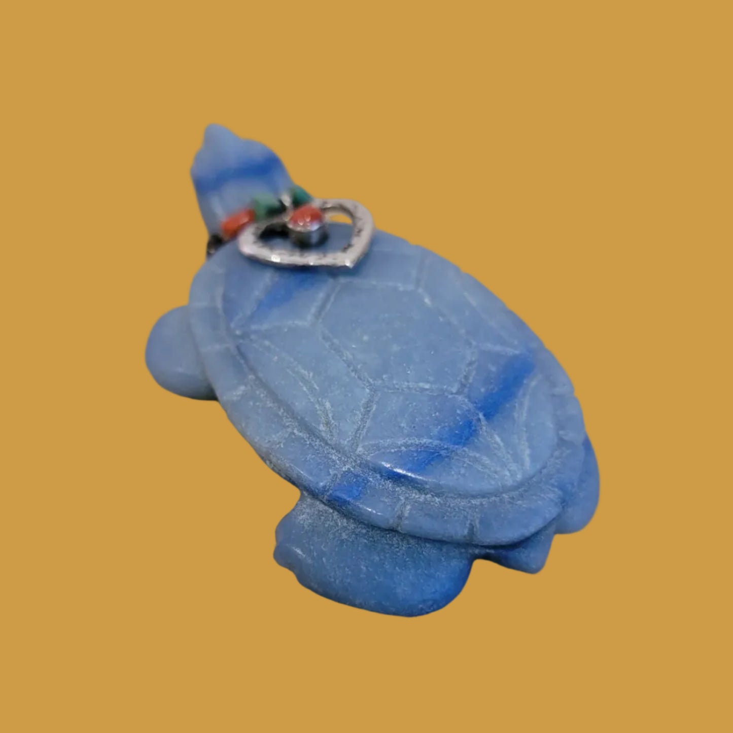 Amazing Adventurine Sea Tortoise w/Coral and Sterling Heart Offering Zuni Fetish