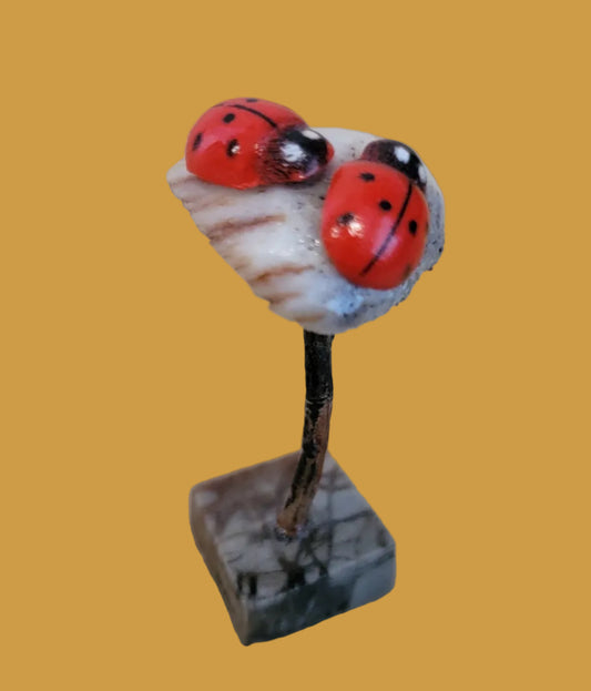 Mini Painted Ladybugs on Leaf Zuni Fetish