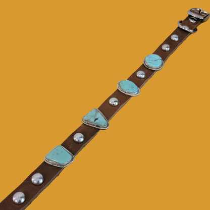 Pampered Pooch Navajo Turquoise W/ Sterling Silver Leather Dog Collar