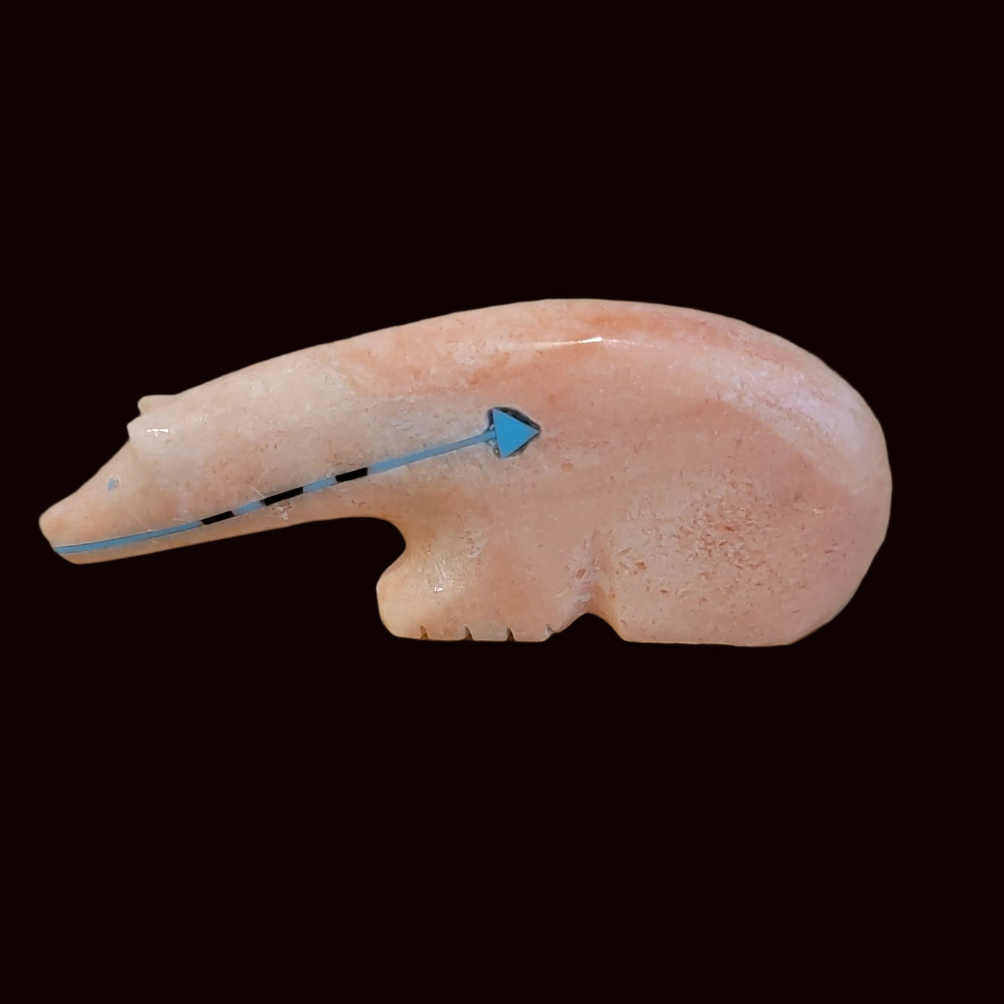 Orange Alabaster Long Necked Bear w/Multi Stone and Shell Bear Zuni Fetish