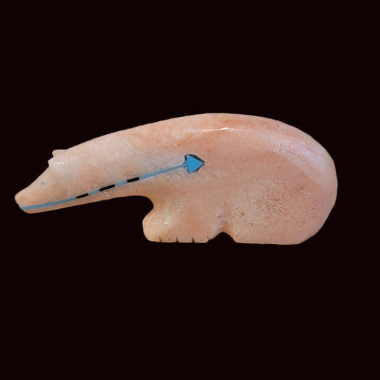 Orange Alabaster Long Necked Bear w/Multi Stone and Shell Bear Zuni Fetish