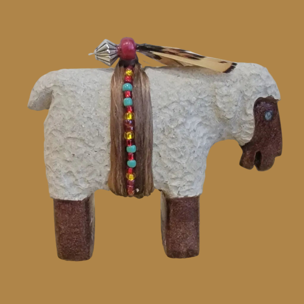 Navajo Two Toned Painted Sheep w/ Seed Bead Wrap Zuni Fetish