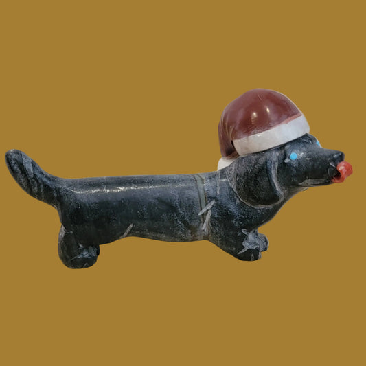 Holiday Dachshund/Weenie Pup w/Hat Zuni Fetish