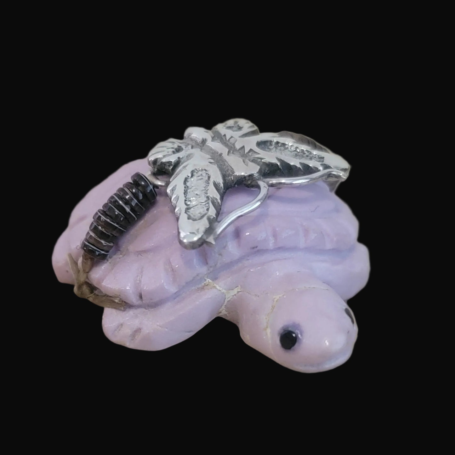 Darling Phosphosiderite Turtle w/ Sterling Silver Butterfly Zuni Fetish