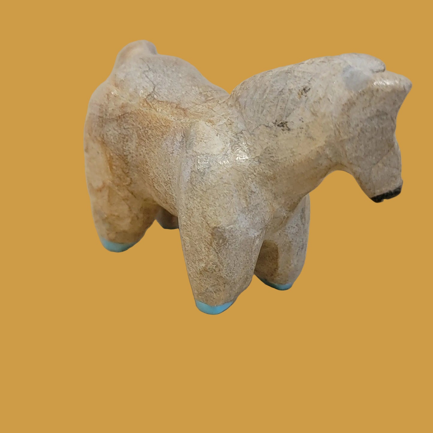 Sweet Travertine Healing Horse w/ Turquoise Hooves Zuni Fetish