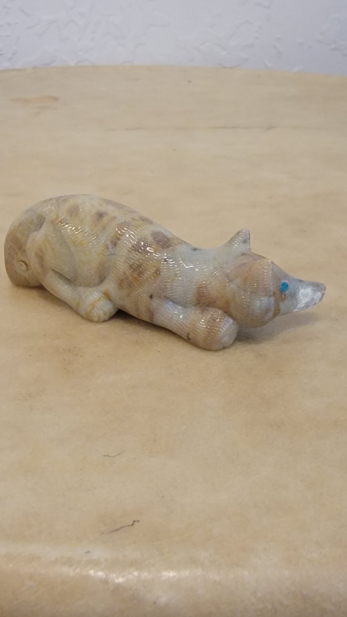 Picasso Marble Alert and Prowling Wolf Pup Zuni Fetish