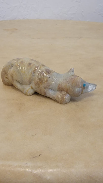 Picasso Marble Alert and Prowling Wolf Pup Zuni Fetish