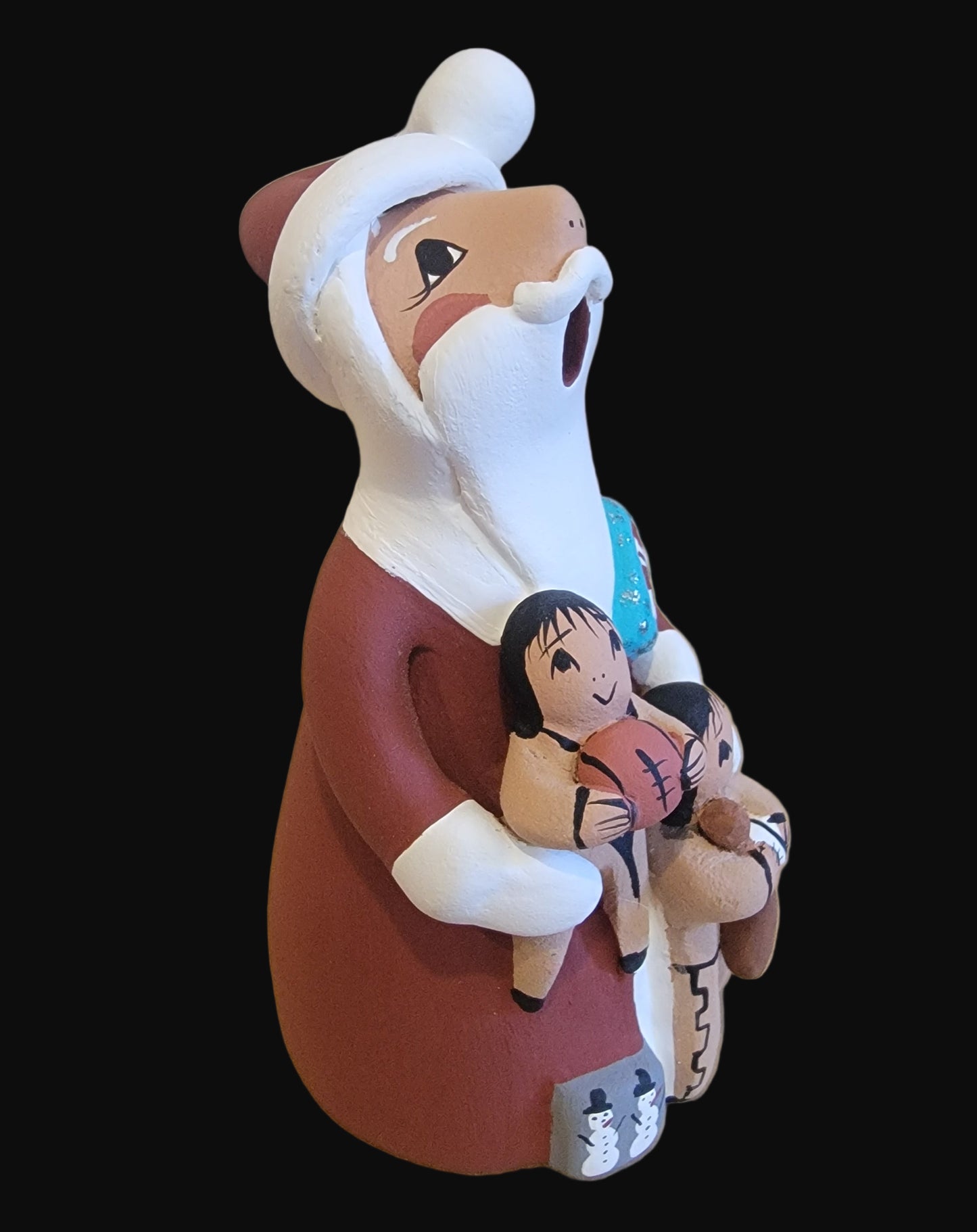 Ho Ho Ho Santa Storyteller w/ Two Children and Presents Jemez Pueblo Pottery