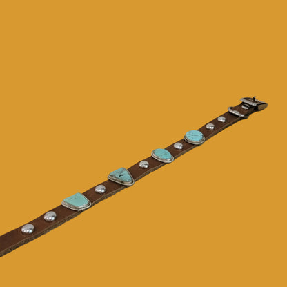 Pampered Pooch Navajo Turquoise W/ Sterling Silver Leather Dog Collar