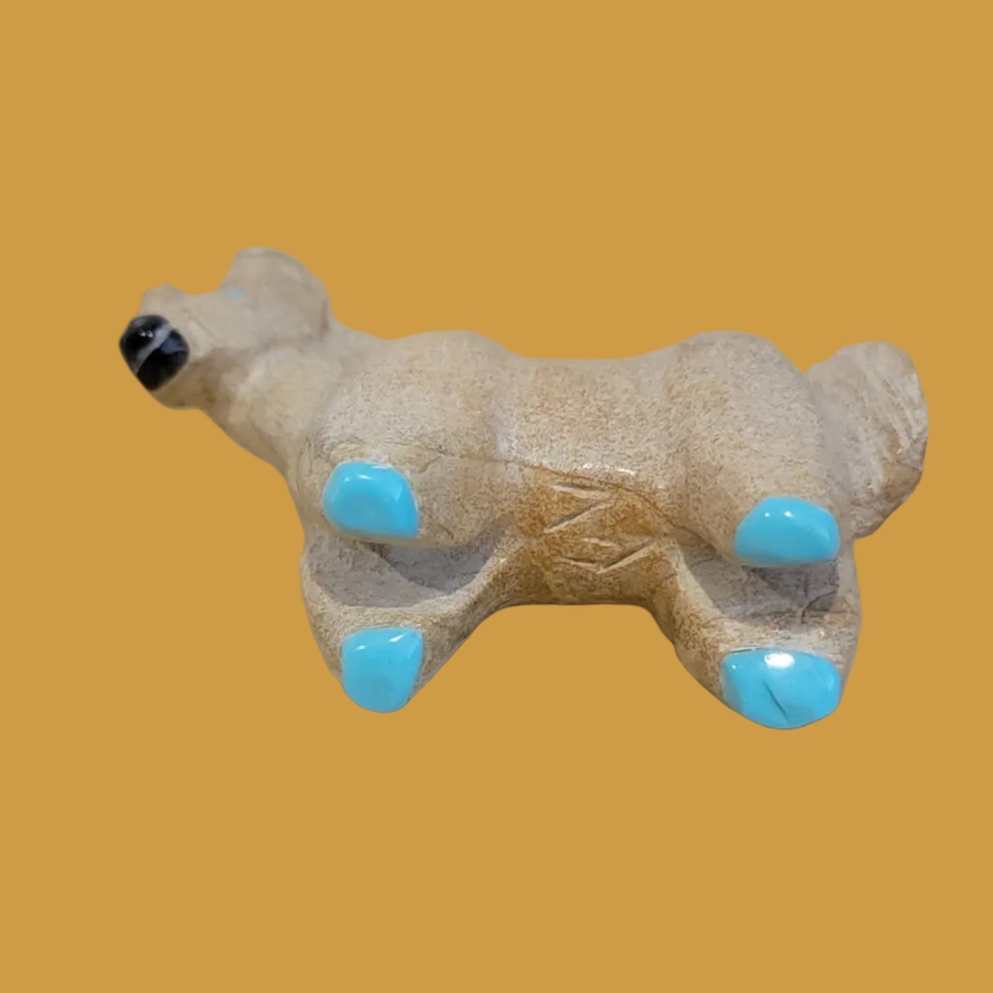 Sweet Travertine Healing Horse w/ Turquoise Hooves Zuni Fetish