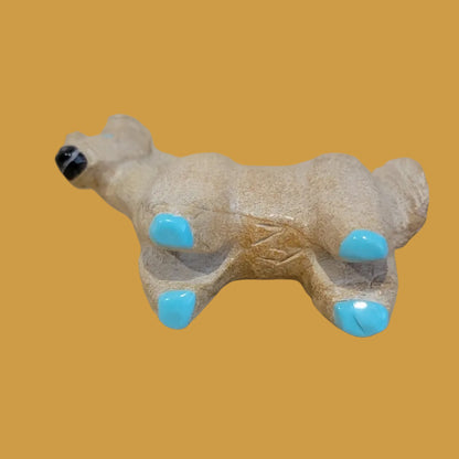 Sweet Travertine Healing Horse w/ Turquoise Hooves Zuni Fetish