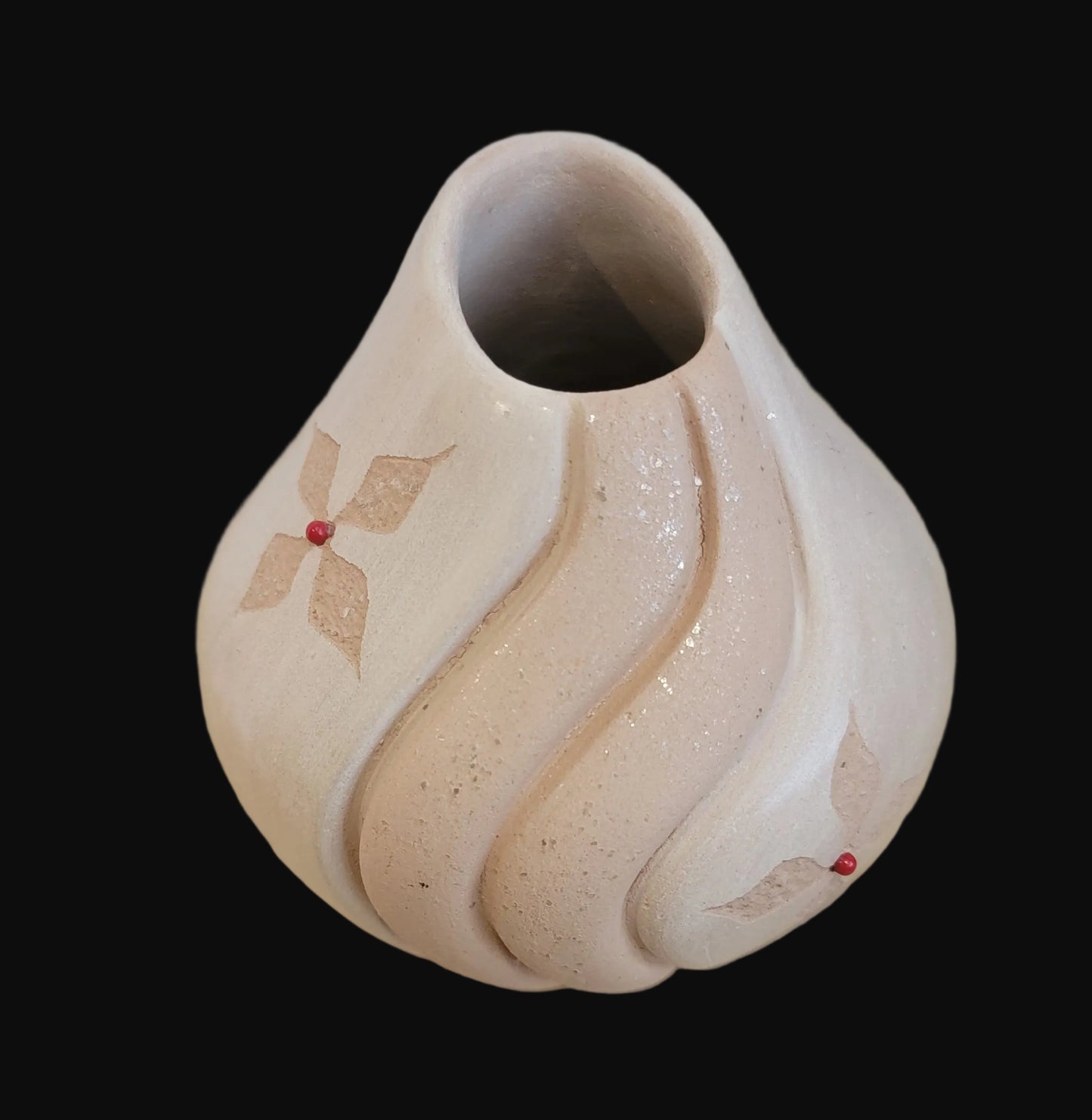 Jemez Pueblo Buffware w/ Micaeous Clay Melon Pueblo Pottery Vase