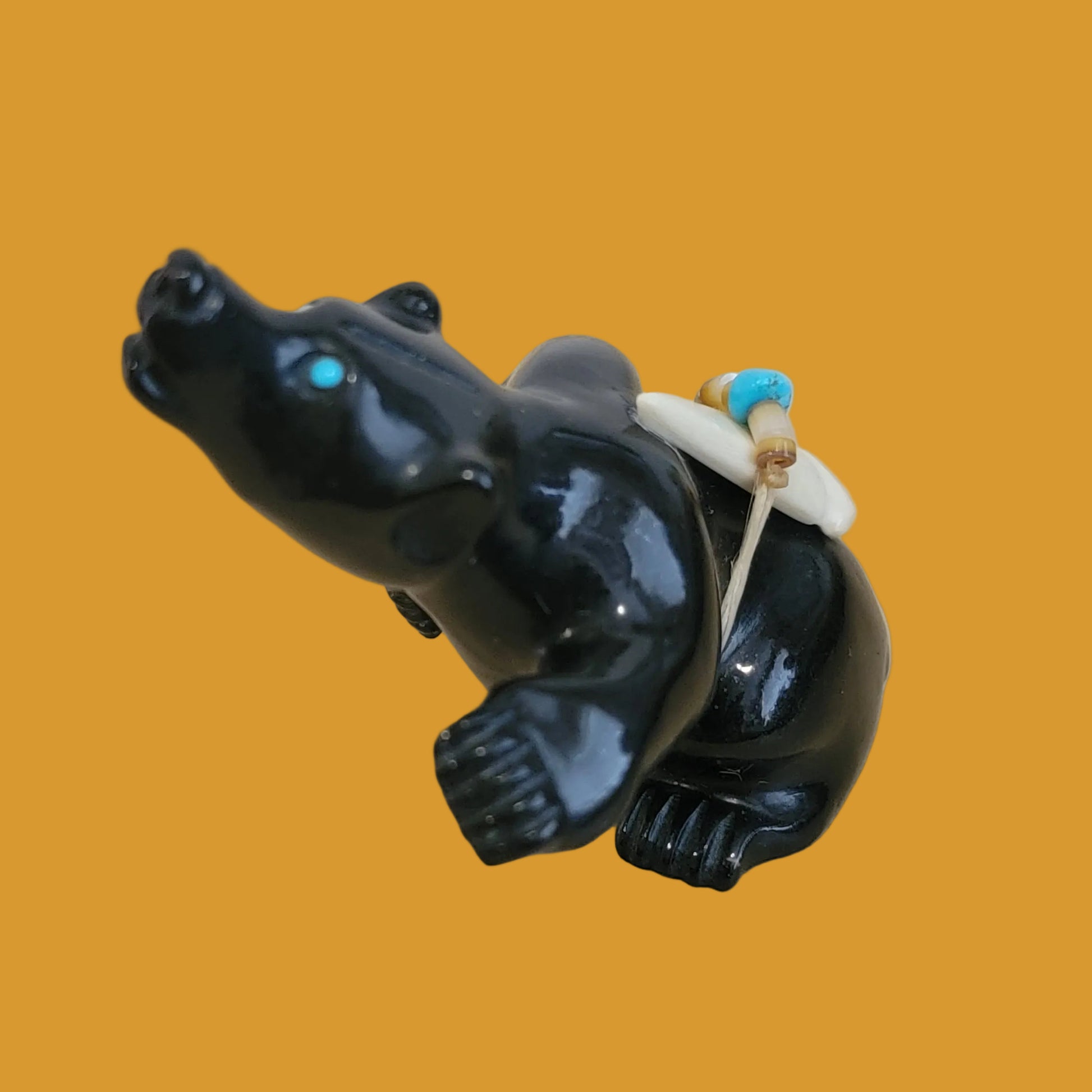 Animated Highly Polished Black Marble Bear Zuni Fetish