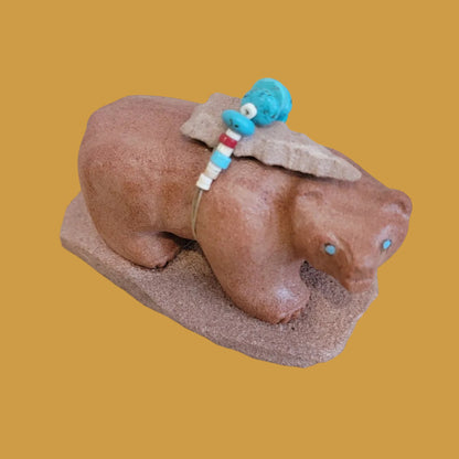 Sandstone Bear w/Large Arrowhead Bundle Zuni Fetish