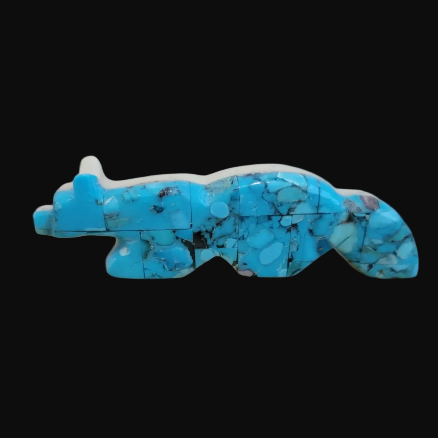 Double Sided Mosaic Turquoise w/ Serpentine Zuni Fetish Wolf