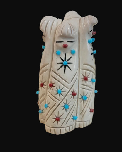 Quadruple Highly Adorned Serpentine Zuni Maidens Zuni Fetish