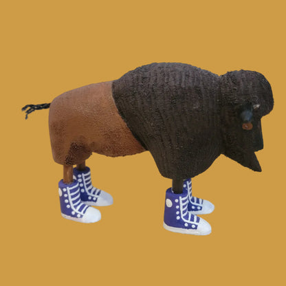 Navajo Wooden Carved Bison/ Buffalo in Purple Sneakers Indian Folk Art